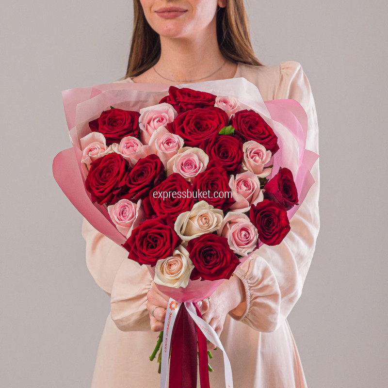 Микс роз розовые+красные