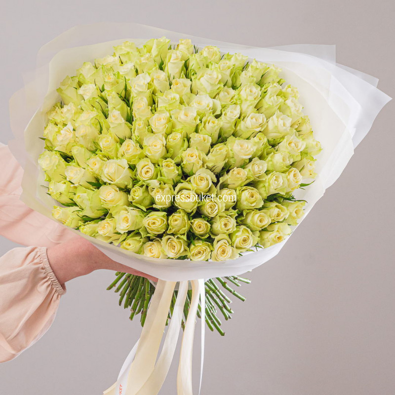 Букет из 101 белой розы 40 см