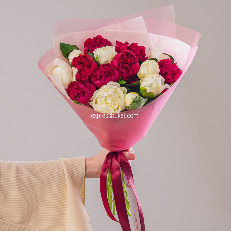 Пионы микс белые+красные