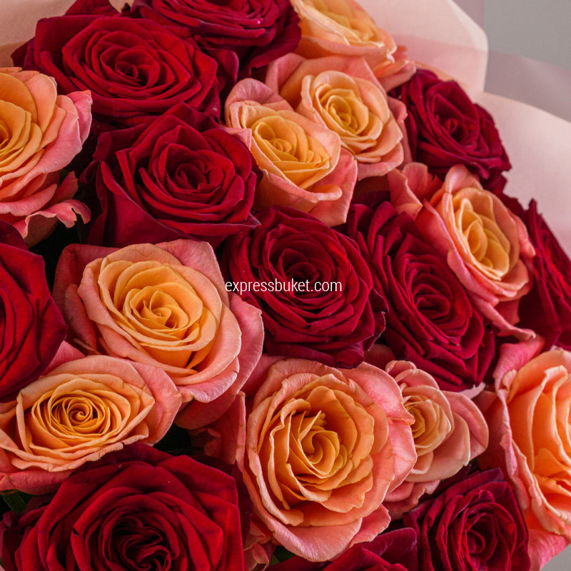 Микс роз персиковые+красные 21шт