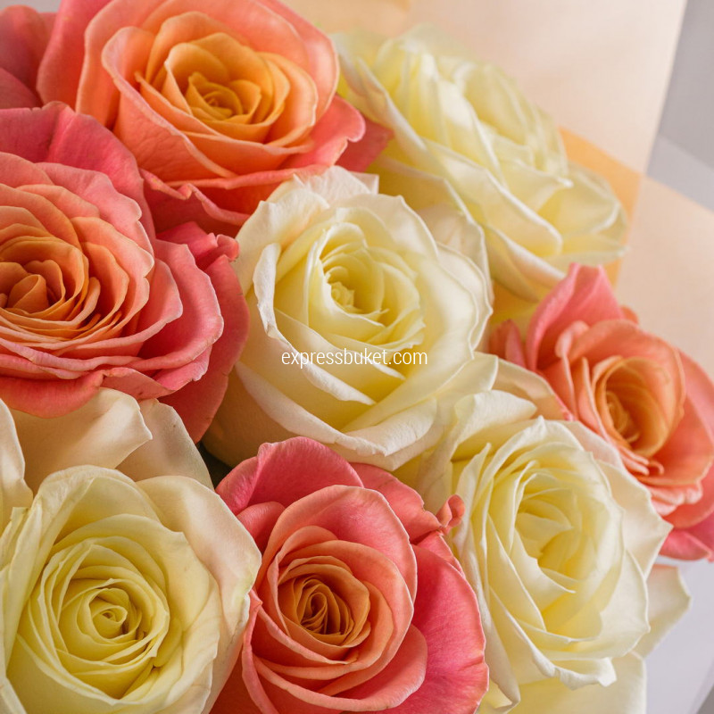 Микс роз белые+розовые 9шт