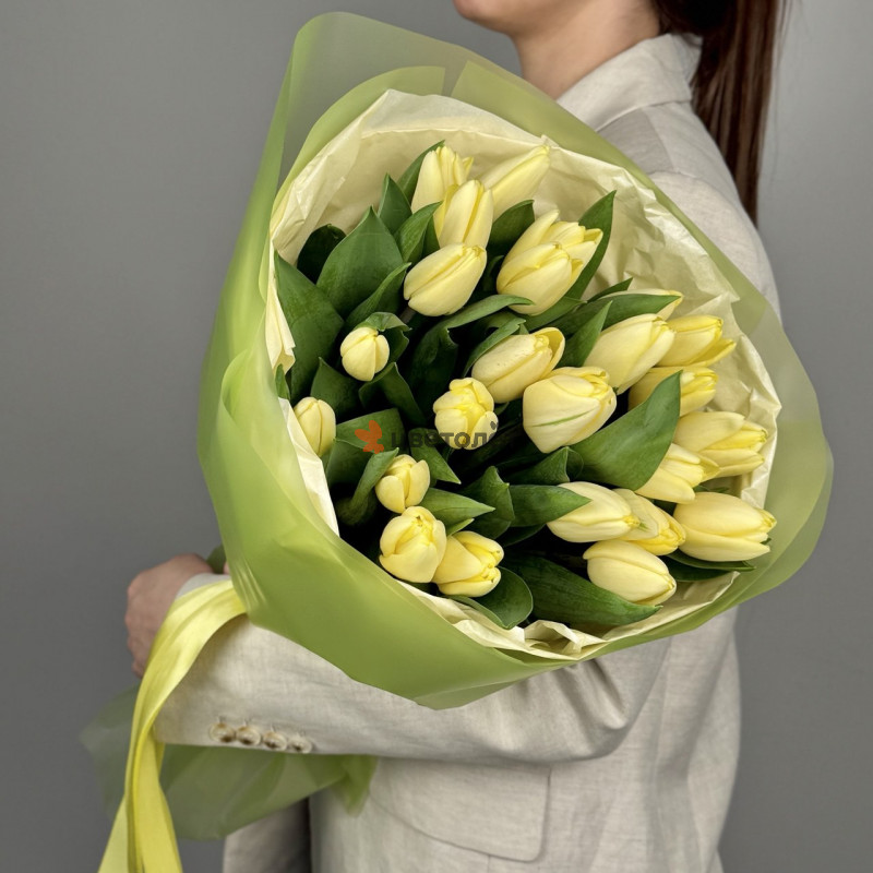 Лимонный букет из тюльпанов, 21шт